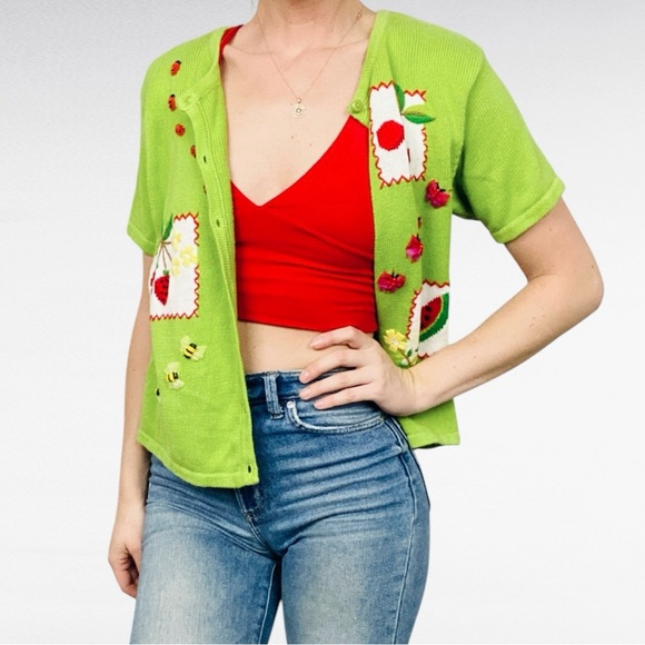 VINTAGE | Classics by Marisa Christina Petite Green Button Front Appliqué Shirt - Picture 10 of 12